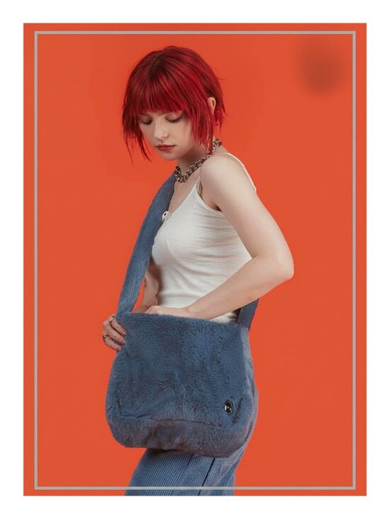 UNIF Handbags - UNIF Faye blue faux fur teddy shoulder/crossbody bag